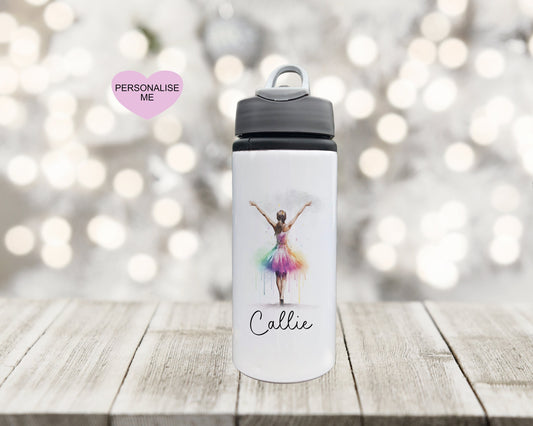 Dancer Gift, Personalised Dancer Water Bottle, School Water Bottle For Girls, Rainbow Dancer Water Bottle