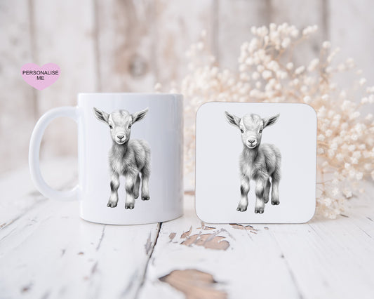 Farmyard Animal Gift, Farmyard Gift, Personalised Sketchy Animal Mug Gift, Baby Goat Mug Gift