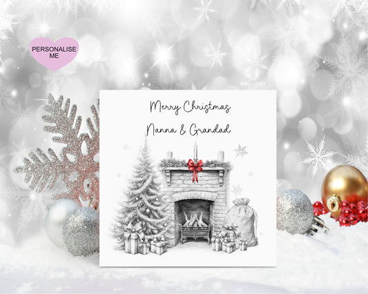 Nanna & Grandad Christmas Card, Christmas Card For Nannie Personalised Christmas Card, Christmas Fireplace Card, Any Title