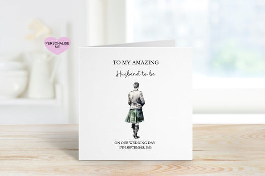 Scottish Wedding Day Card, Scottish Husband To Be Wedding Card, Personalised Wedding Card For Grandson, Scottish Kilt Design