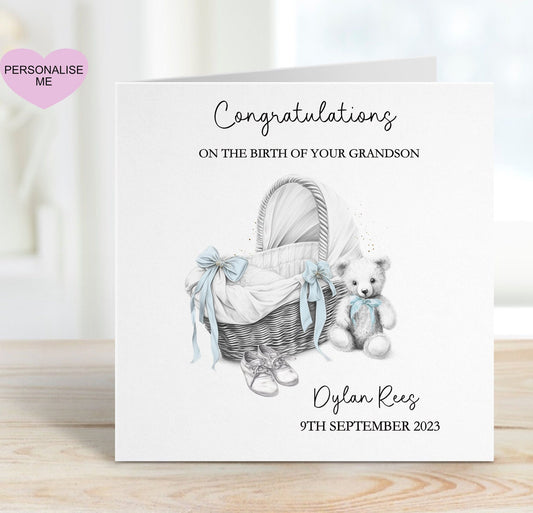 New Baby Grandson Card, Welcome To The World, Baby Boy Card, Congratulations New Baby Card