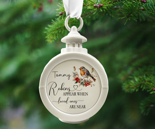Lost Loved One Christmas Bauble, Robin Christmas Tree Decoration, Lost Loved Christmas Tree Decoration, Light Up Xmas Lantern