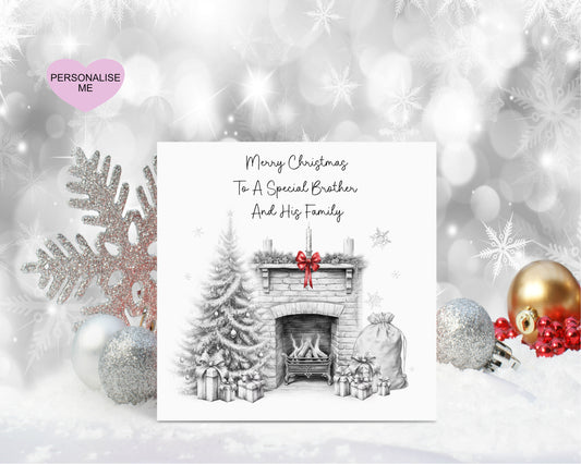 Brother And Family Christmas Card, Christmas Card For Grampy, Personalised Christmas Card, Christmas Fireplace Card, Any Title