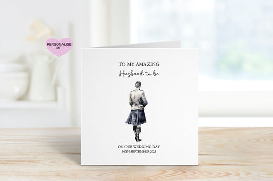Scottish Wedding Day Card, Scottish Husband To Be Wedding Card, Personalised Wedding Card For Grandson, Scottish Kilt Design