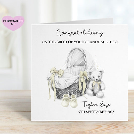 New Baby Granddaughter Card, Welcome To The World, Baby Girl Card, Congratulations New Baby Card, New Granddaughter Card
